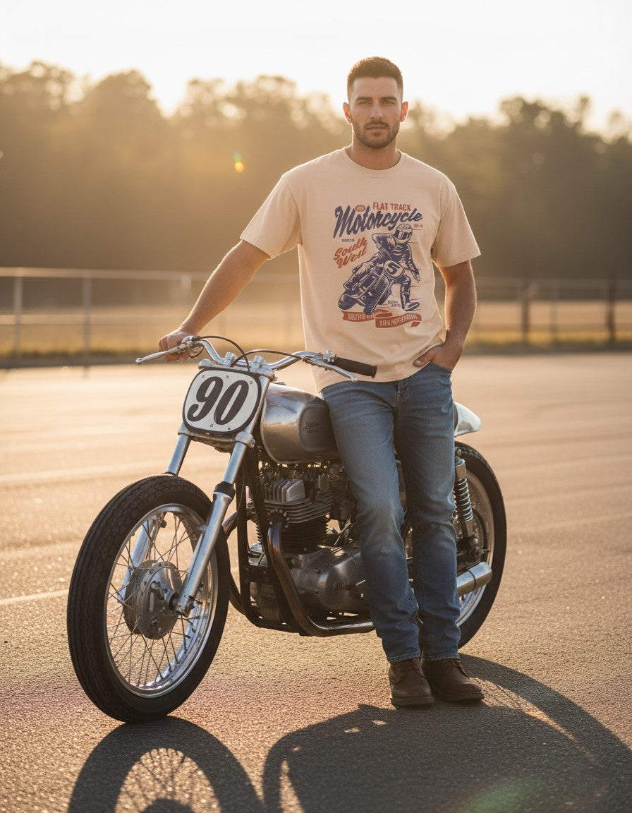Men Classic Crew Motorcycle Printed T-Shirt