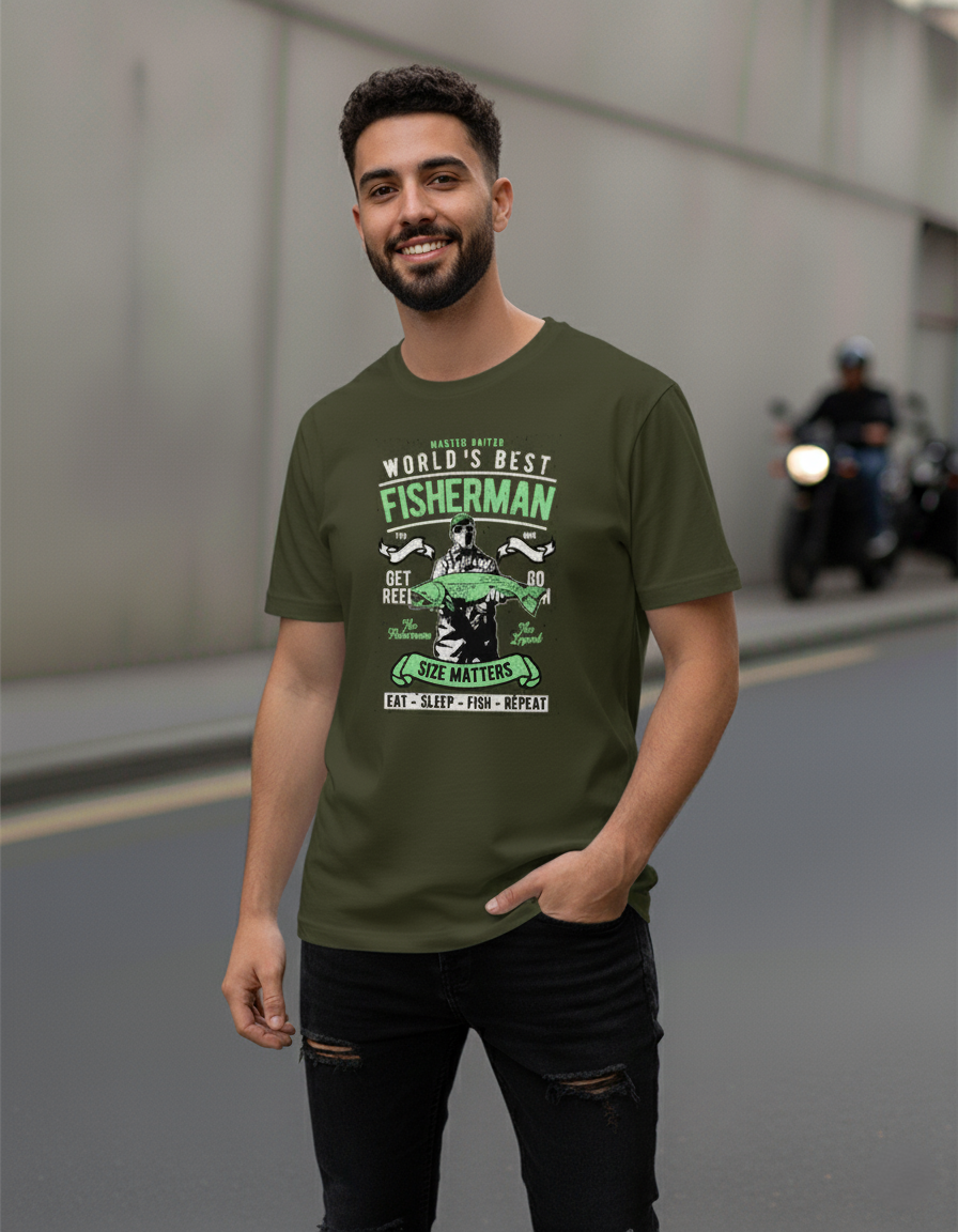 Men Classic Crew Fisherman Printed T-Shirt