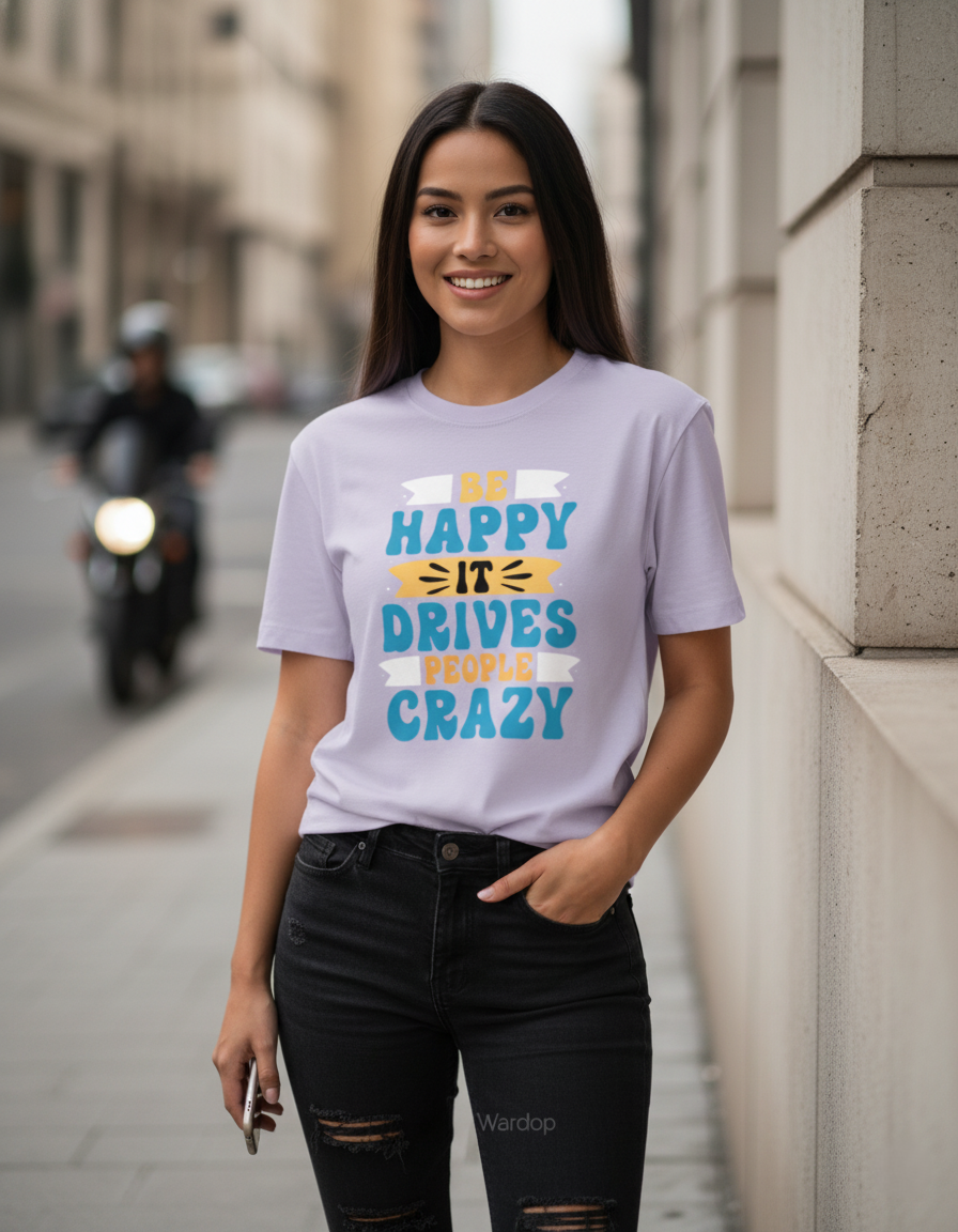 Men Classic Crew Be Happy Printed T-Shirt