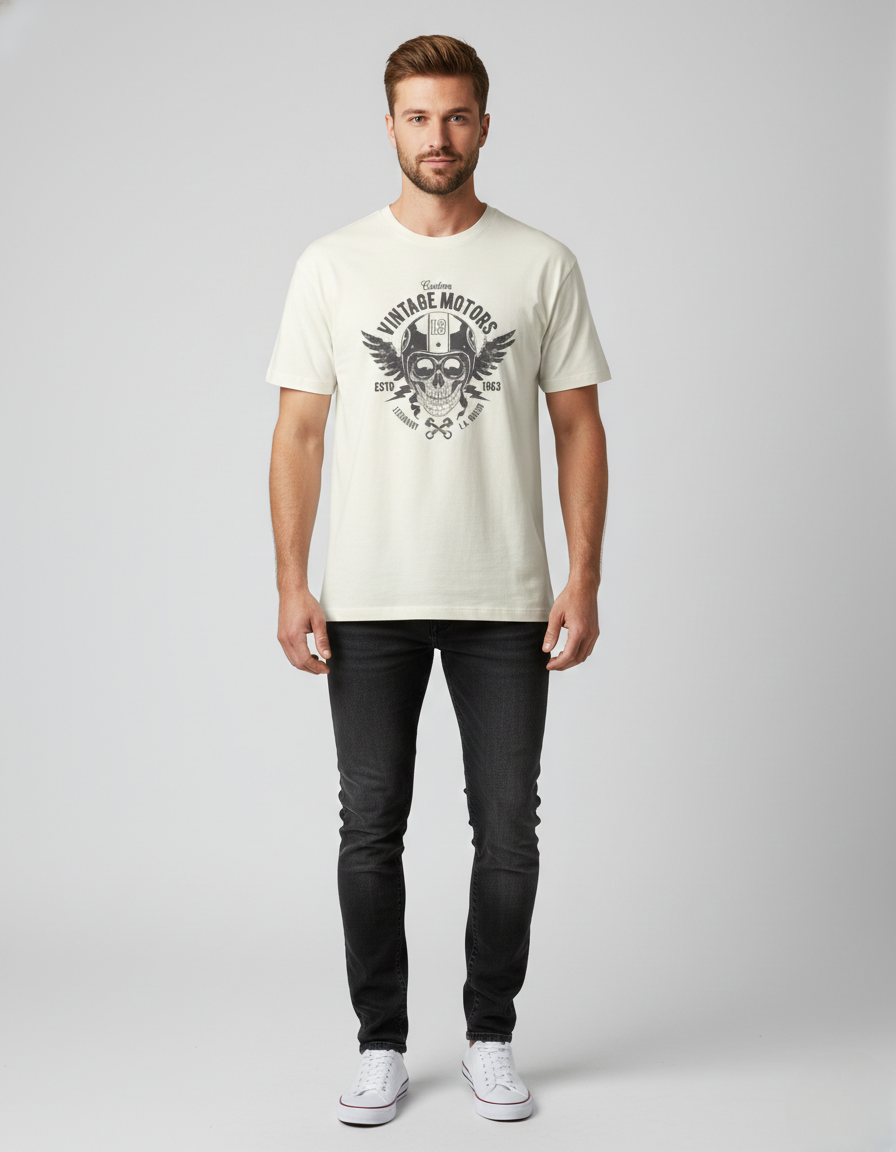 Men Classic Crew Vintage Motors Printed Regular Wear T-Shirt