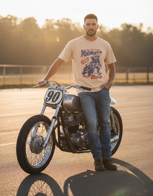 Men Classic Crew Motorcycle Printed T-Shirt