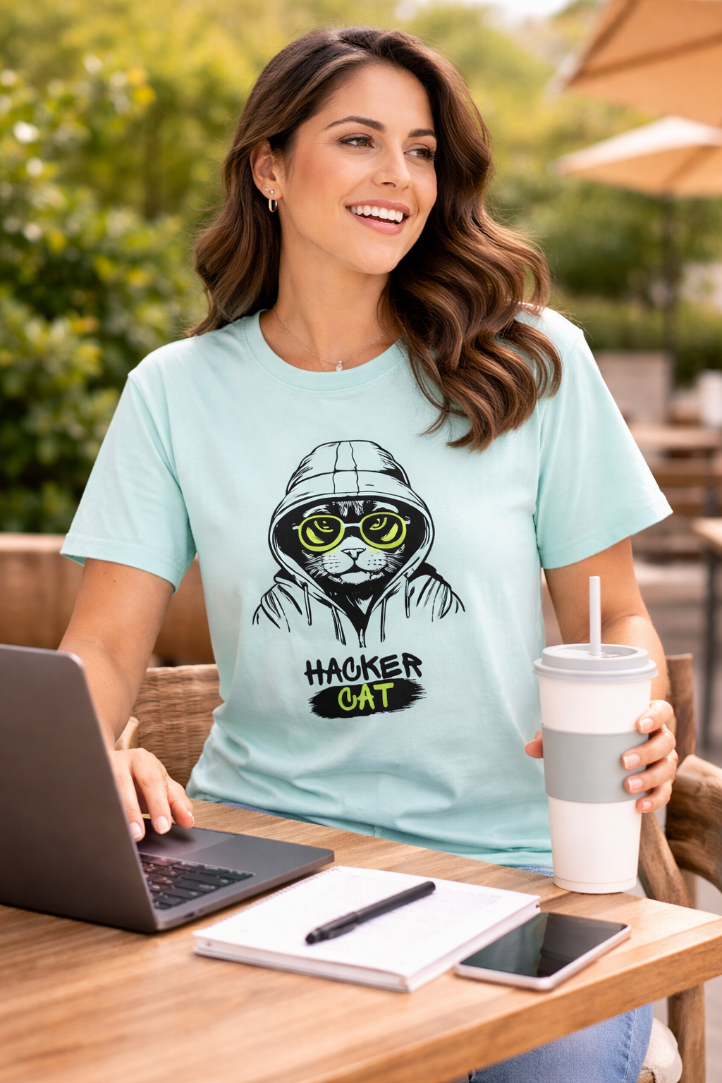 Women's Classic Crew Hunger Cat Printed T-Shirt