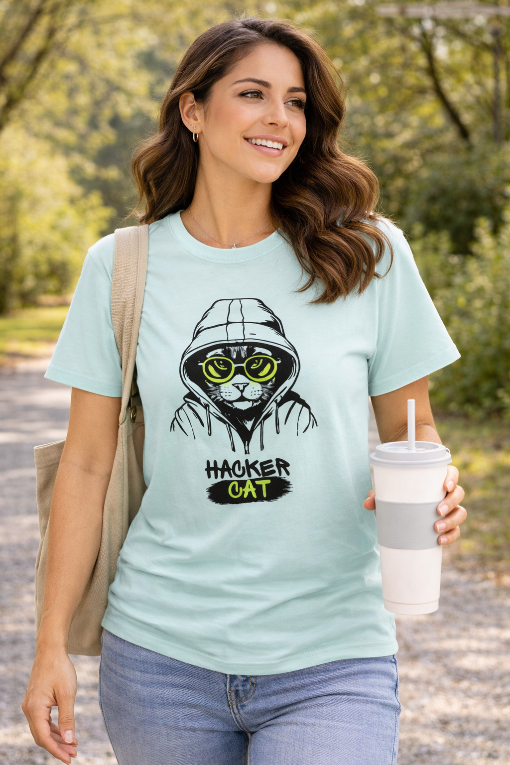 Women's Classic Crew Hunger Cat Printed T-Shirt