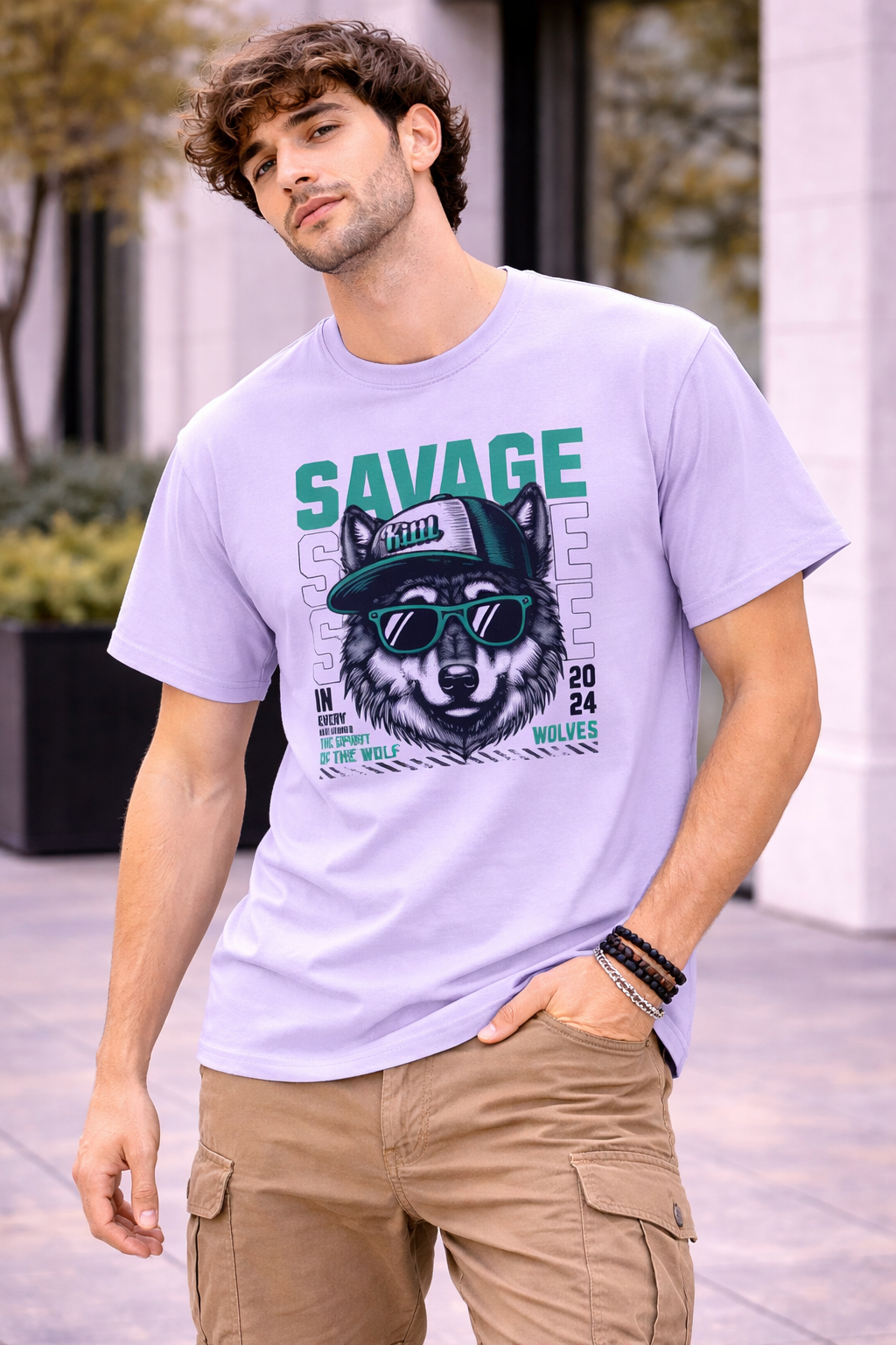 Men Classic Crew Wolf Front Printed Regular Wear T-Shirt