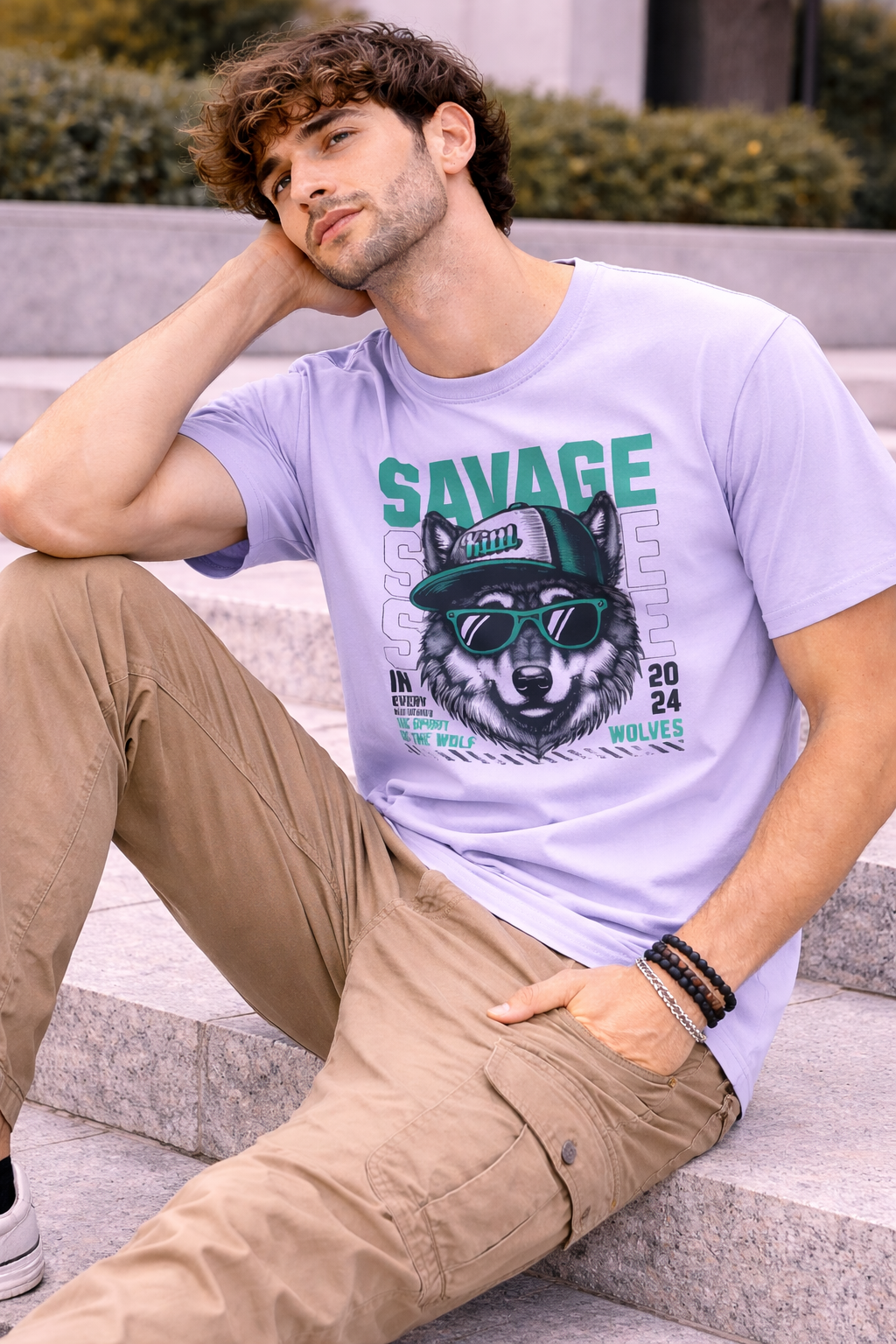 Men Classic Crew Wolf Front Printed Regular Wear T-Shirt