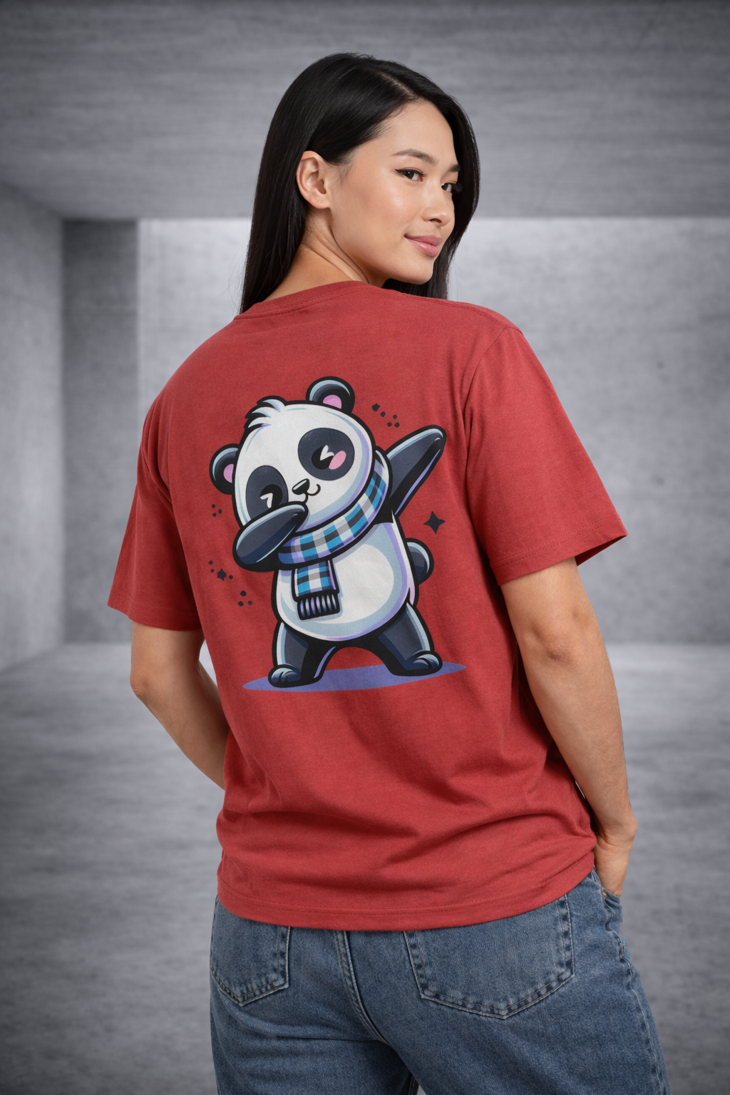 Women's Oversized Classic Panda Back Printed Premium T-Shirt