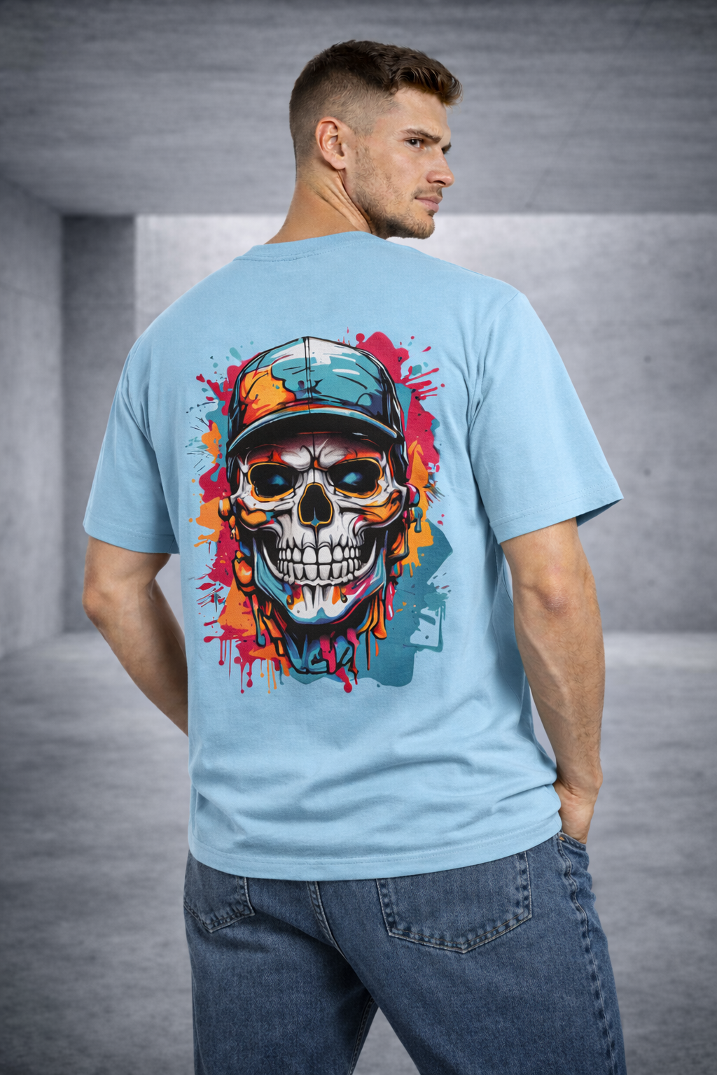 Men Oversized Classic Skeleton Back Printed Premium T-Shirt