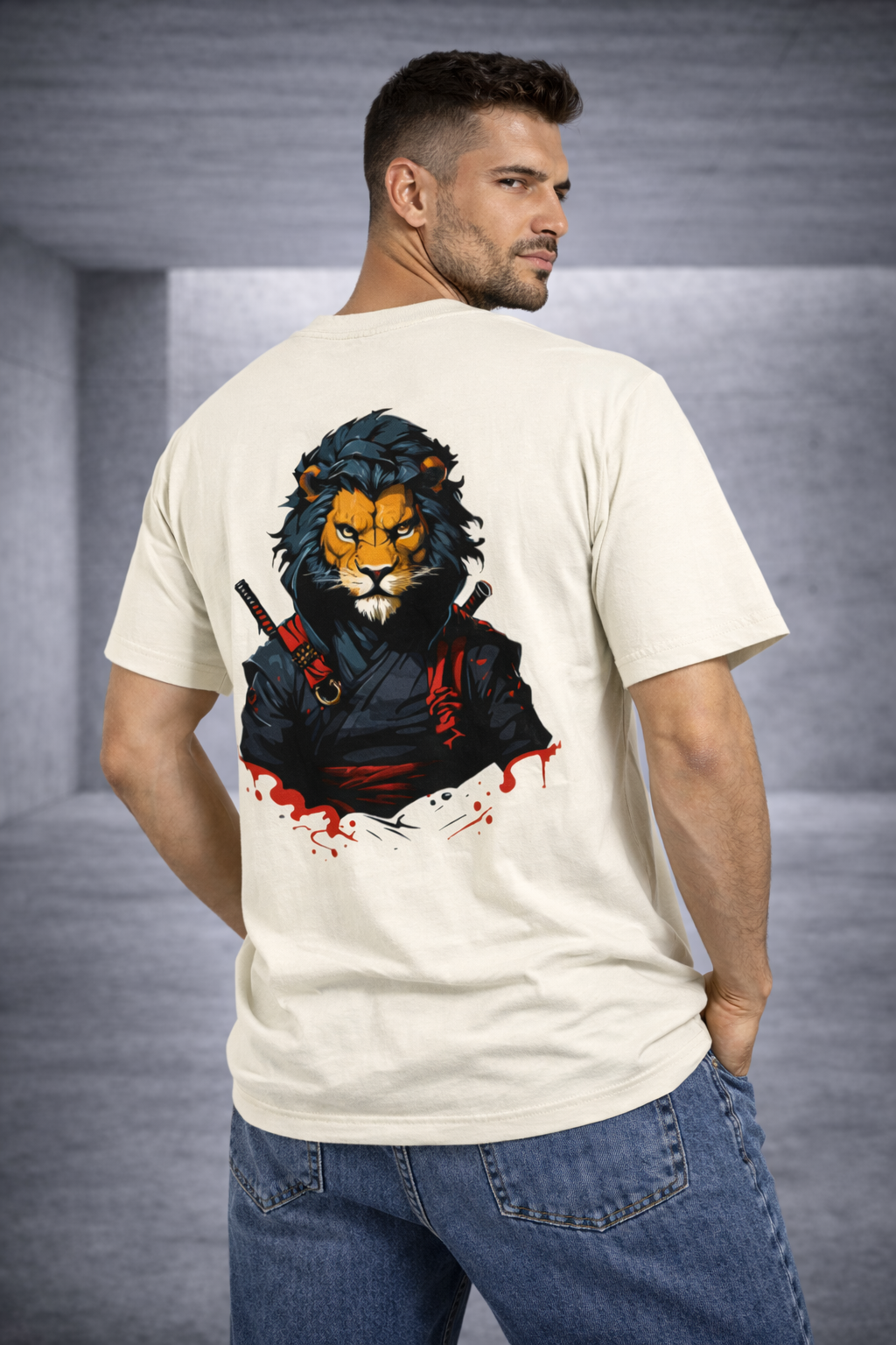 Men Oversized Classic Ninja King Back Printed Premium T-Shirt