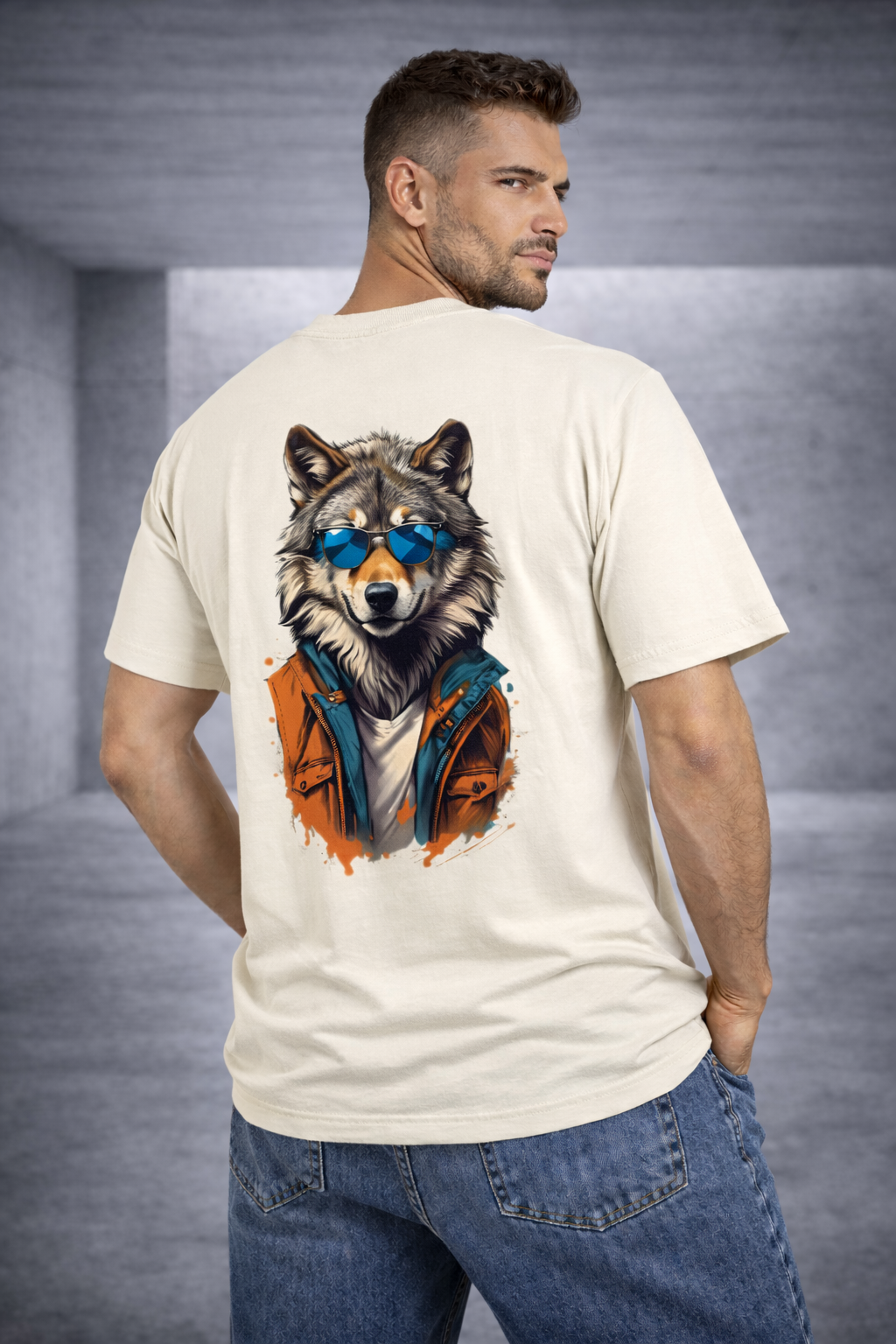 Men Oversized Classic Fox Back printed Premium T-Shirt