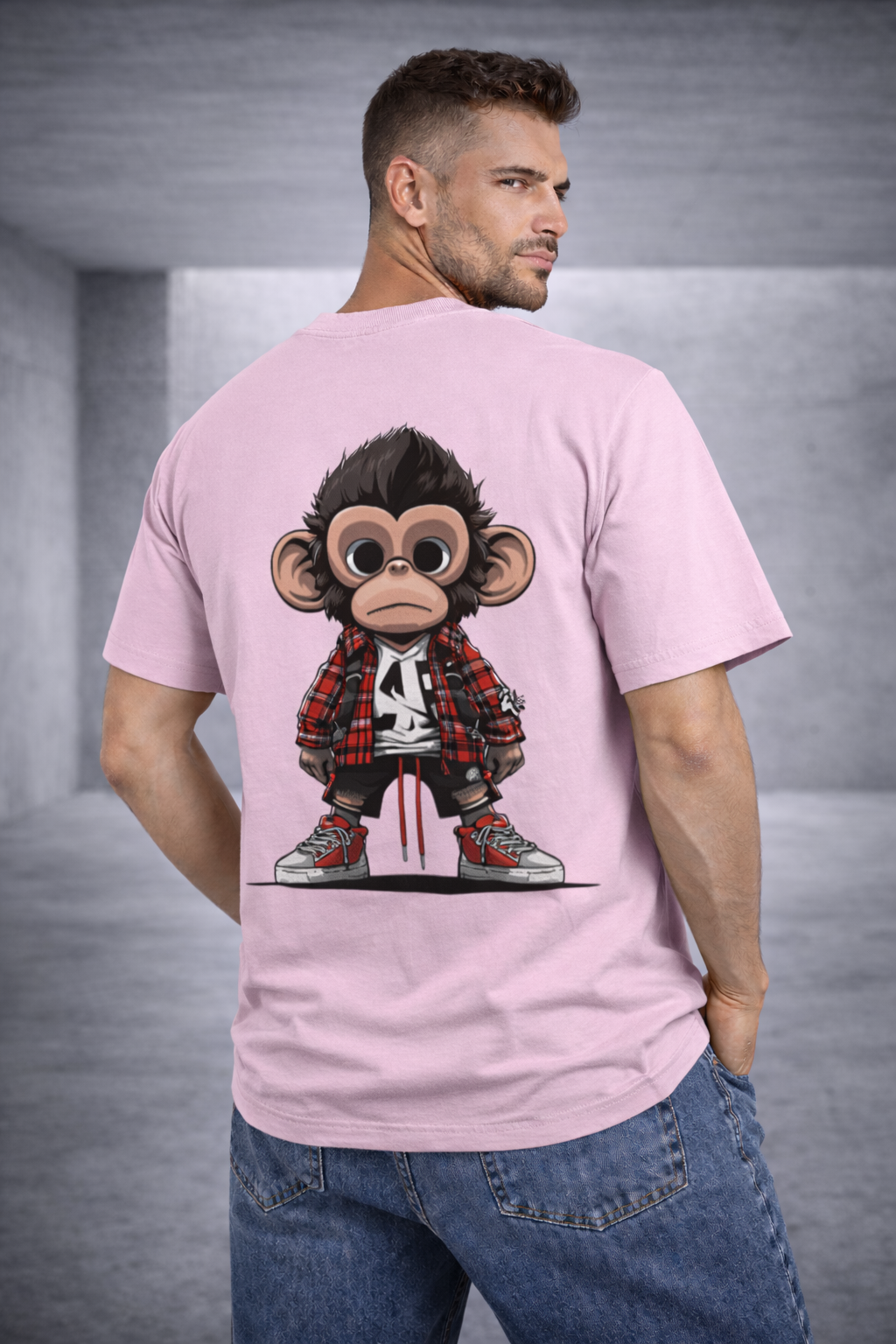 Men Oversized Classic Monkey Back Printed Premium T-Shirt
