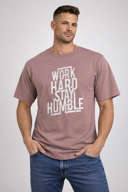 Men Classic Crew Work Hard Slogan Regular Printed T-Shirt