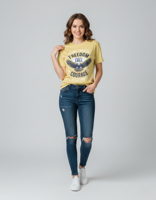 Unisex Classic Crew Freedom Eagle Printed T-Shirt