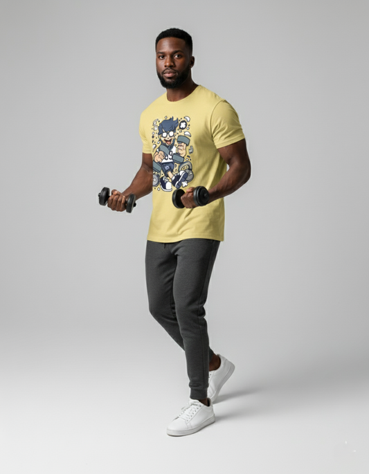 Men Classic Crew Cartoon Gym Printed T-Shirt