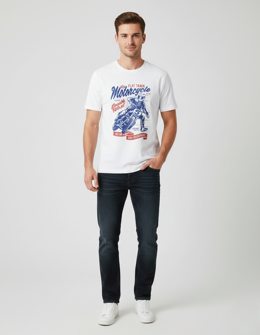 Men Classic Crew Motorcycle Printed Regular T-Shirt