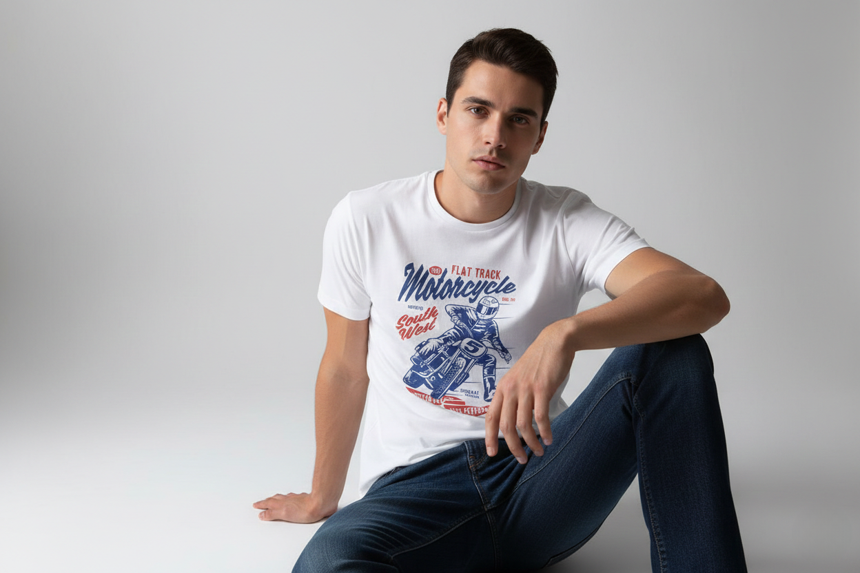 Men Classic Crew Motorcycle Printed Regular T-Shirt