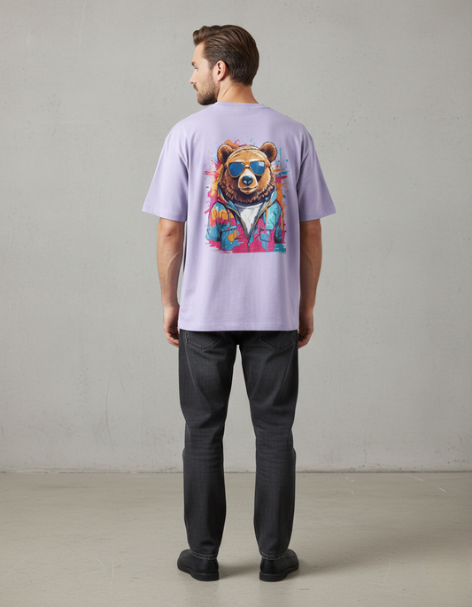 Men Oversized Classic Panda Back Printed Printed T-Shirt