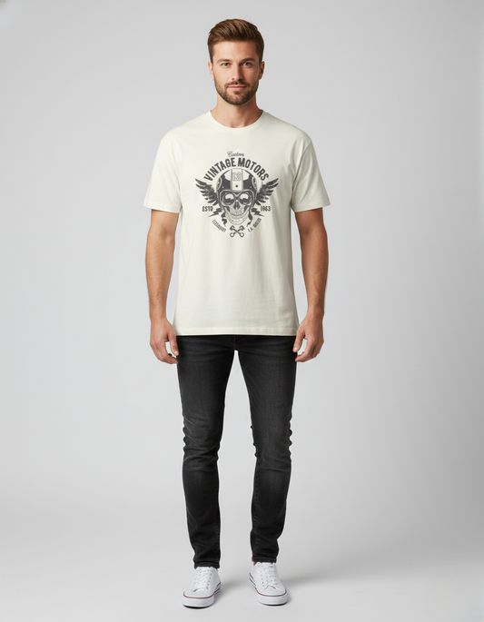 Men Classic Crew Vintage Motors Printed Regular Wear T-Shirt