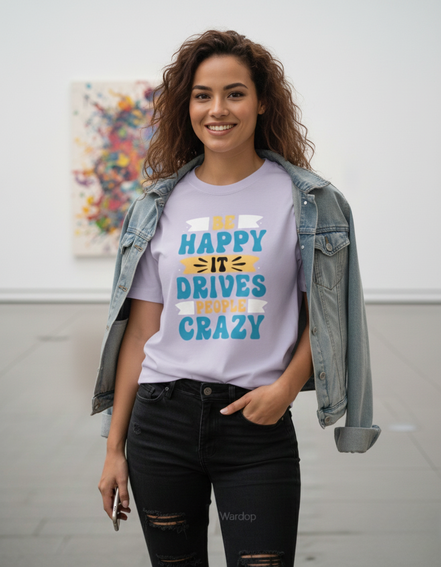 Women's Classic Crew Be Happy Printed T-Shirt