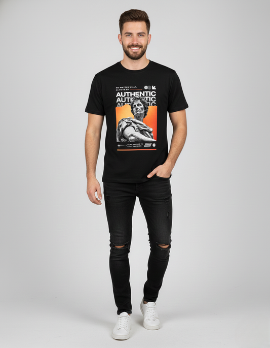 Men Classic Crew Statue Printed Regular Wear T-Shirt