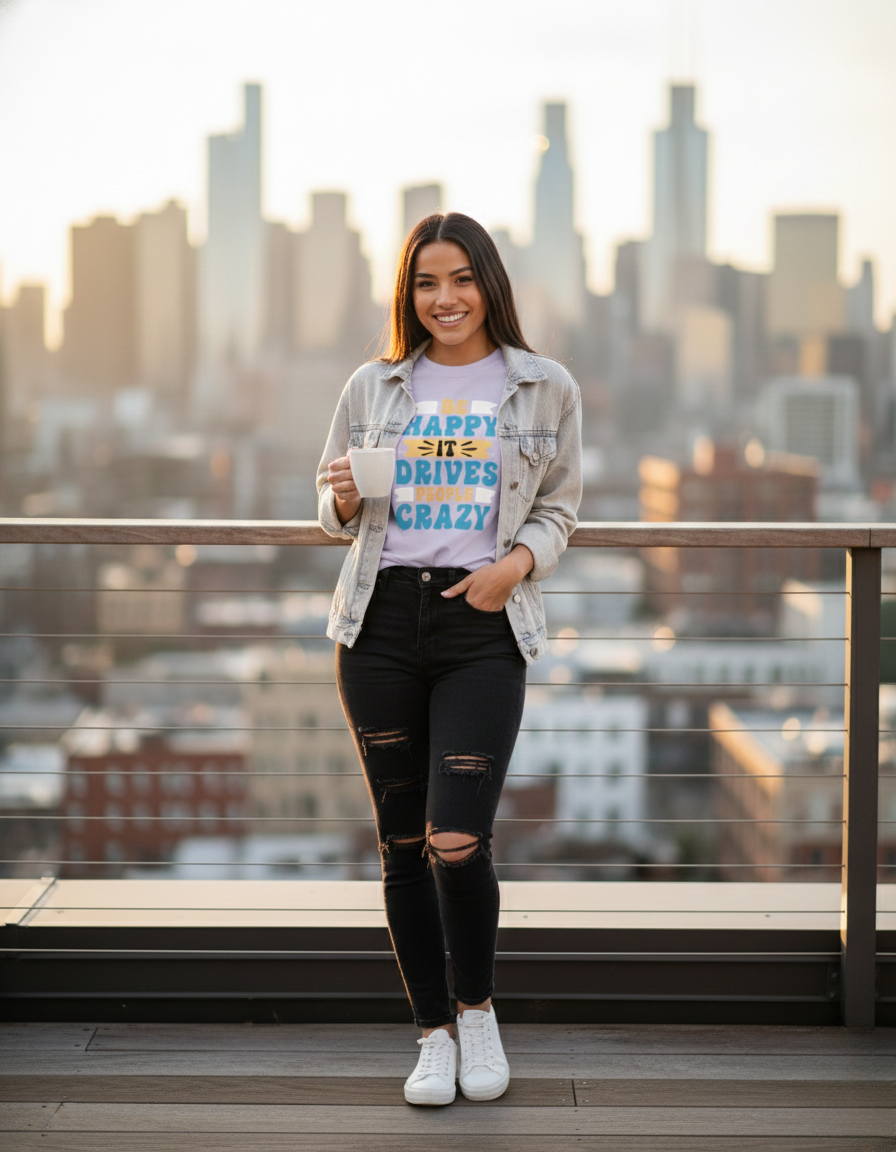 Women's Classic Crew Be Happy Printed T-Shirt